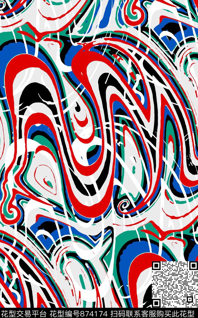 手绘抽象笔刷传统印花华亿平台下载（图片编号: 874174） - 瓦栏（Walan）