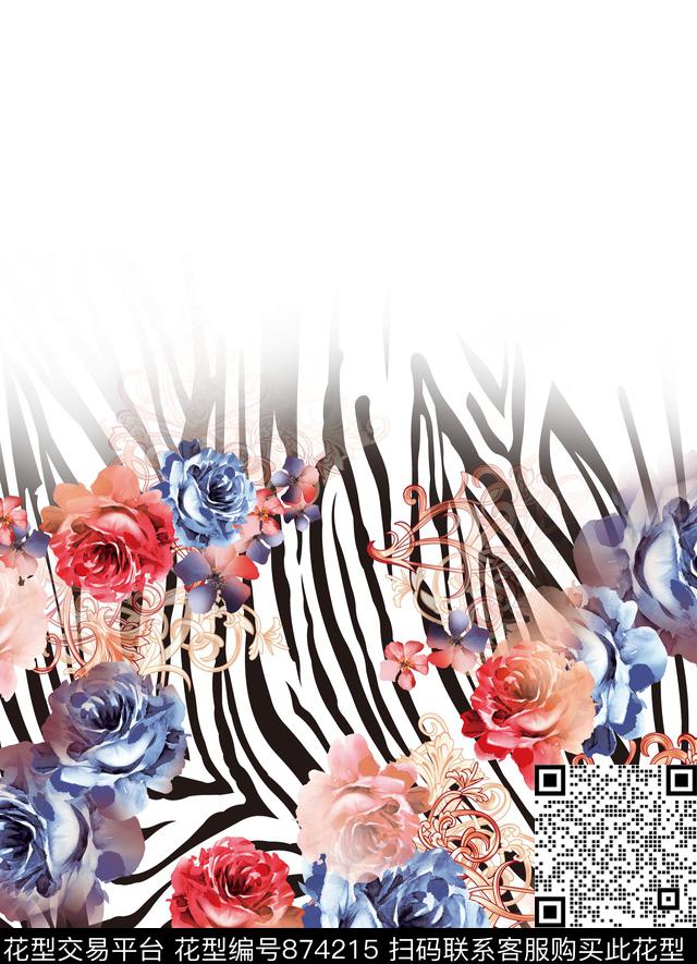 玫瑰大花花朵数码印花华亿平台下载（图片编号: 874215） - 瓦栏（Walan）