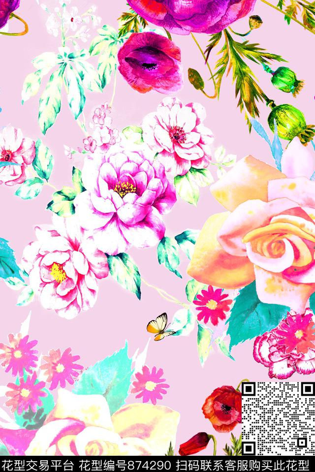 罂粟花花朵花卉数码印花华亿平台下载（图片编号: 874290） - 瓦栏（Walan）