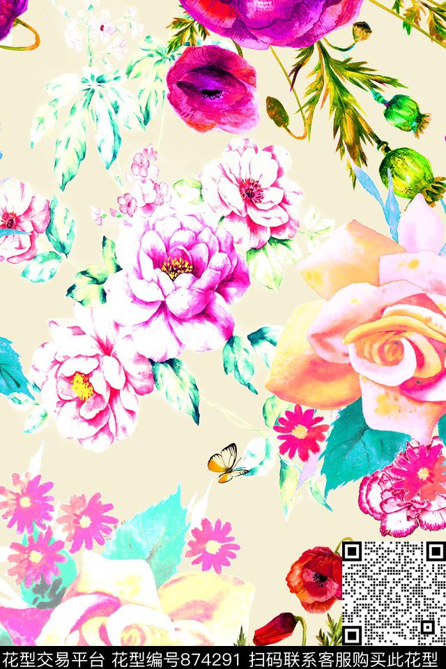 罂粟花花朵花卉数码印花华亿平台下载（图片编号: 874291） - 瓦栏（Walan）