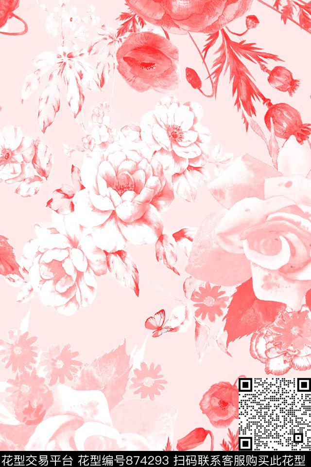 罂粟花花朵花卉数码印花华亿平台下载（图片编号: 874293） - 瓦栏（Walan）