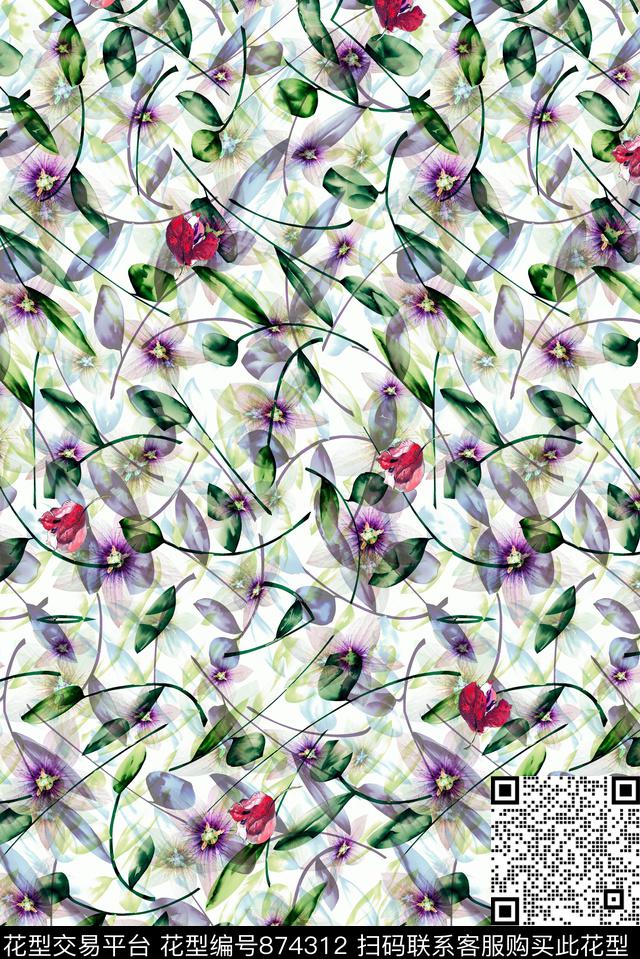 植物花卉花卉女装数码印花华亿平台下载（图片编号: 874312） - 瓦栏（Walan）