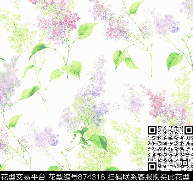 花卉水墨素雅数码印花华亿平台下载（图片编号: 874318） - 瓦栏（Walan）