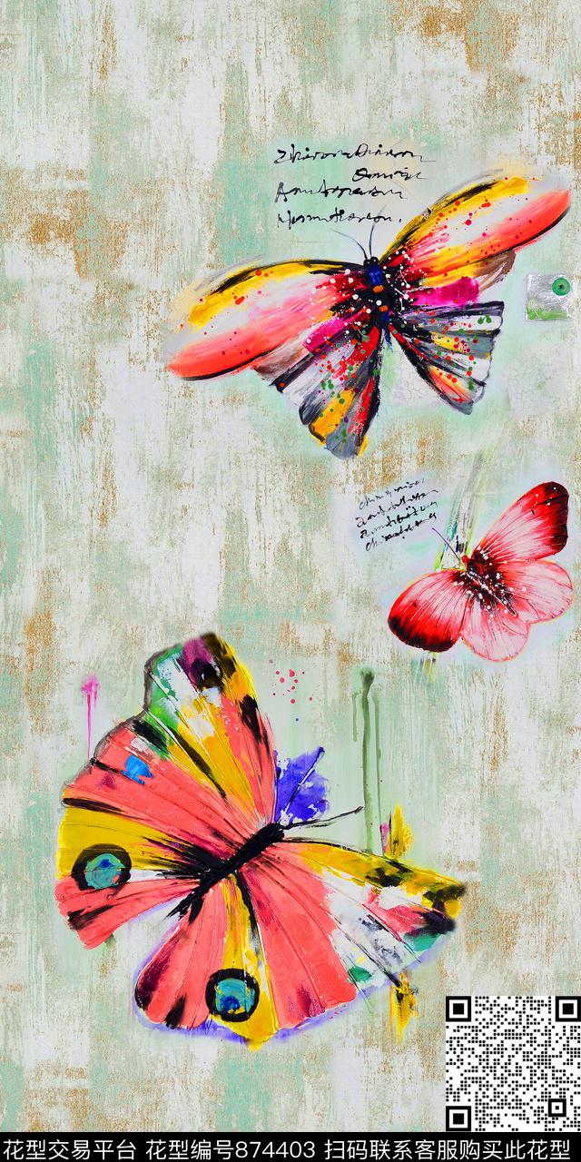 蝴蝶油画肌理数码印花华亿平台下载（图片编号: 874403） - 瓦栏（Walan）
