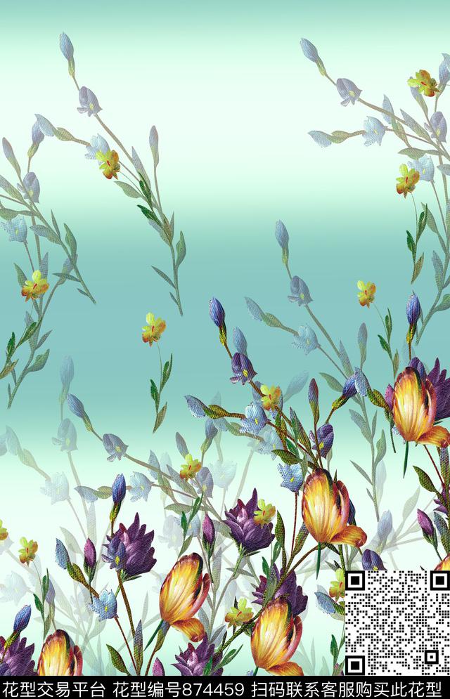 植物花卉女装定位花数码印花华亿平台下载（图片编号: 874459） - 瓦栏（Walan）