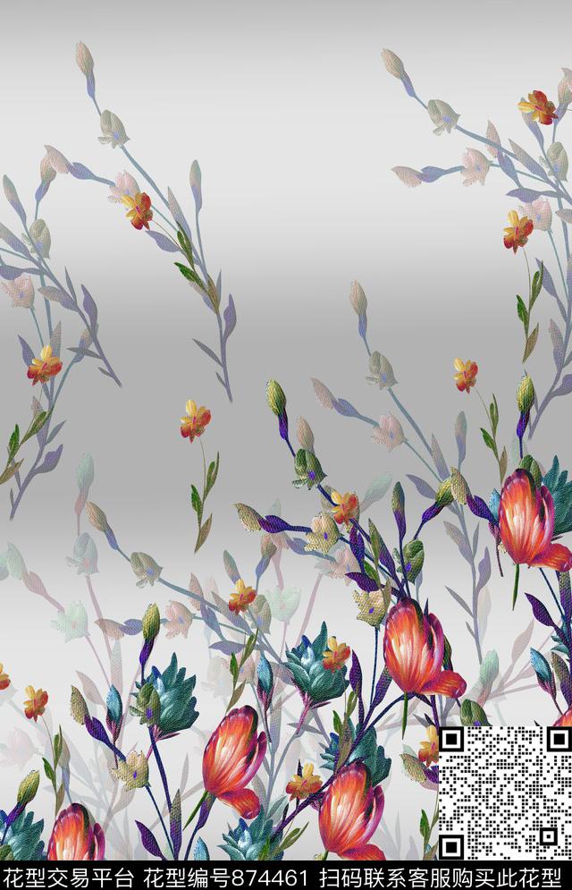 植物花卉女装定位花数码印花华亿平台下载（图片编号: 874461） - 瓦栏（Walan）