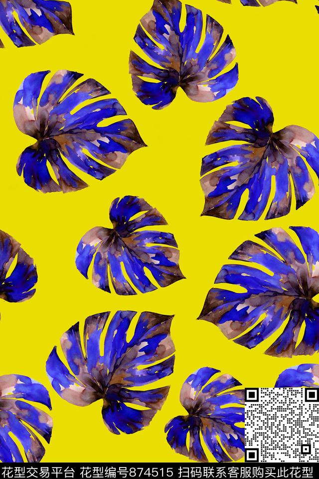 多彩棕榈叶休闲数码印花华亿平台下载（图片编号: 874515） - 瓦栏（Walan）