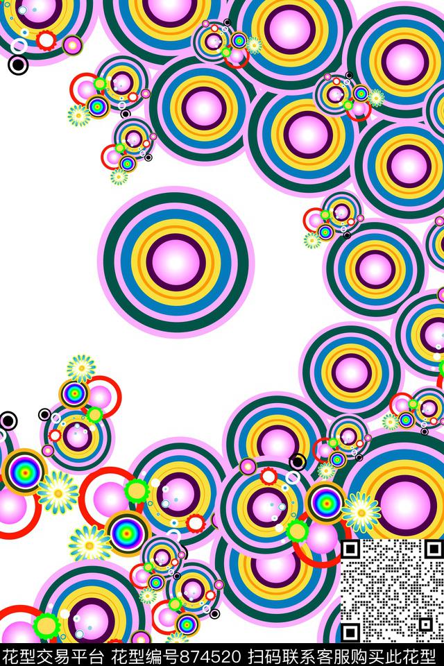 圆形几何数码印花华亿平台下载（图片编号: 874520） - 瓦栏（Walan）