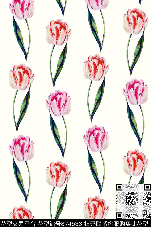 休闲多彩郁金香传统印花华亿平台下载（图片编号: 874533） - 瓦栏（Walan）
