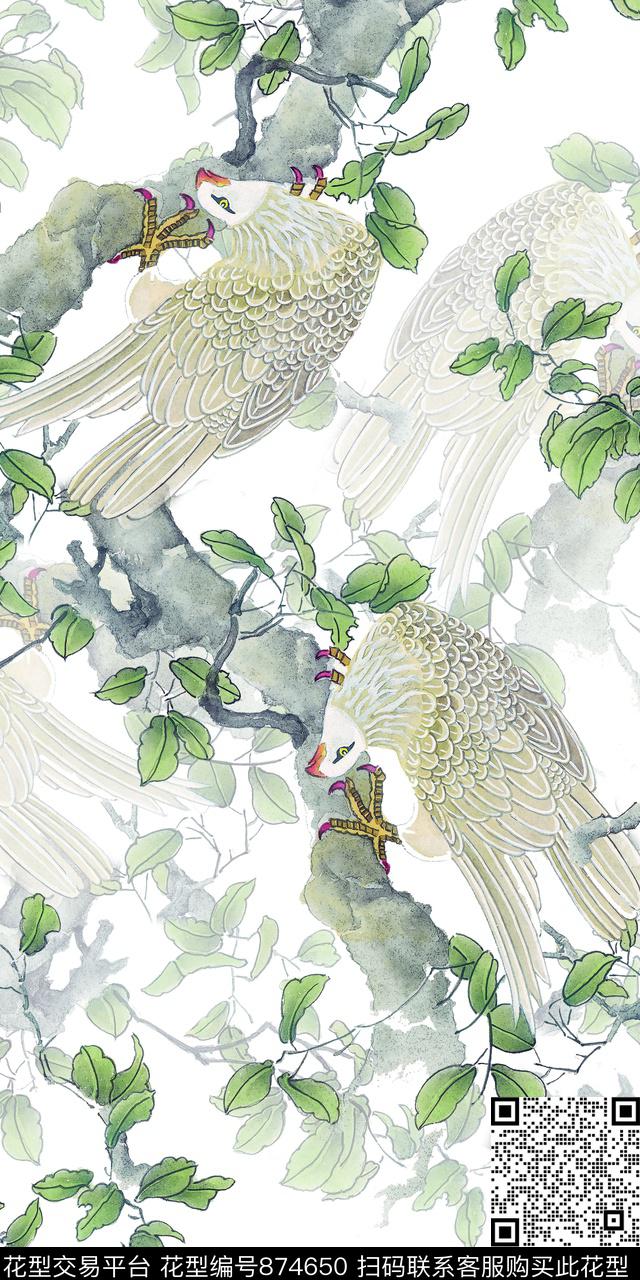 数码树叶鸟数码印花华亿平台下载（图片编号: 874650） - 瓦栏（Walan）