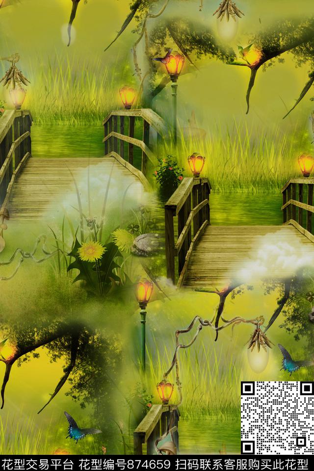 灯烛桥风景数码印花华亿平台下载（图片编号: 874659） - 瓦栏（Walan）