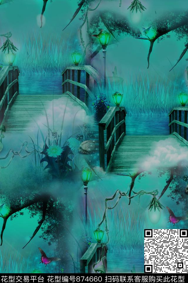 灯烛桥风景数码印花华亿平台下载（图片编号: 874660） - 瓦栏（Walan）