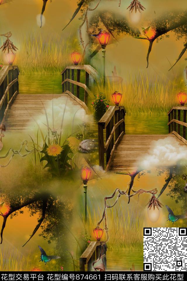 灯烛桥风景数码印花华亿平台下载（图片编号: 874661） - 瓦栏（Walan）