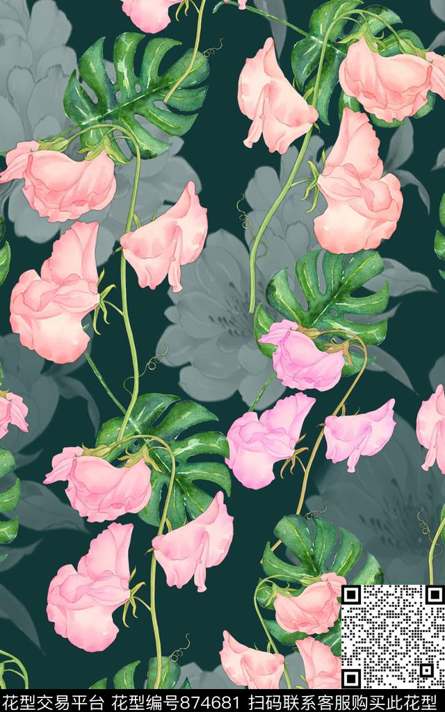 花卉荷花荷叶、数码印花华亿平台下载（图片编号: 874681） - 瓦栏（Walan）