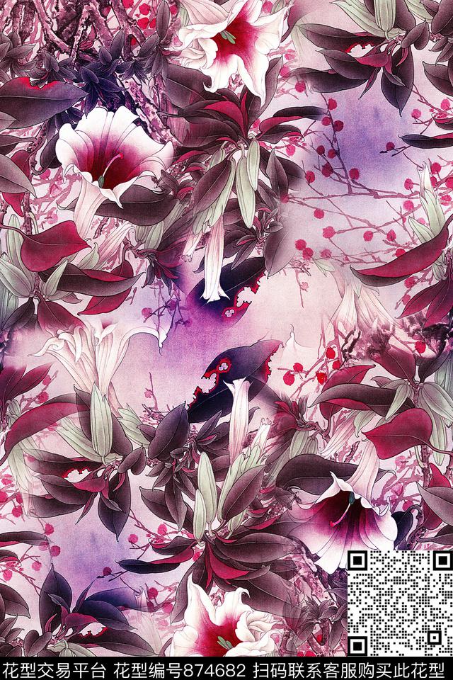 花卉花朵小碎花数码印花华亿平台下载（图片编号: 874682） - 瓦栏（Walan）