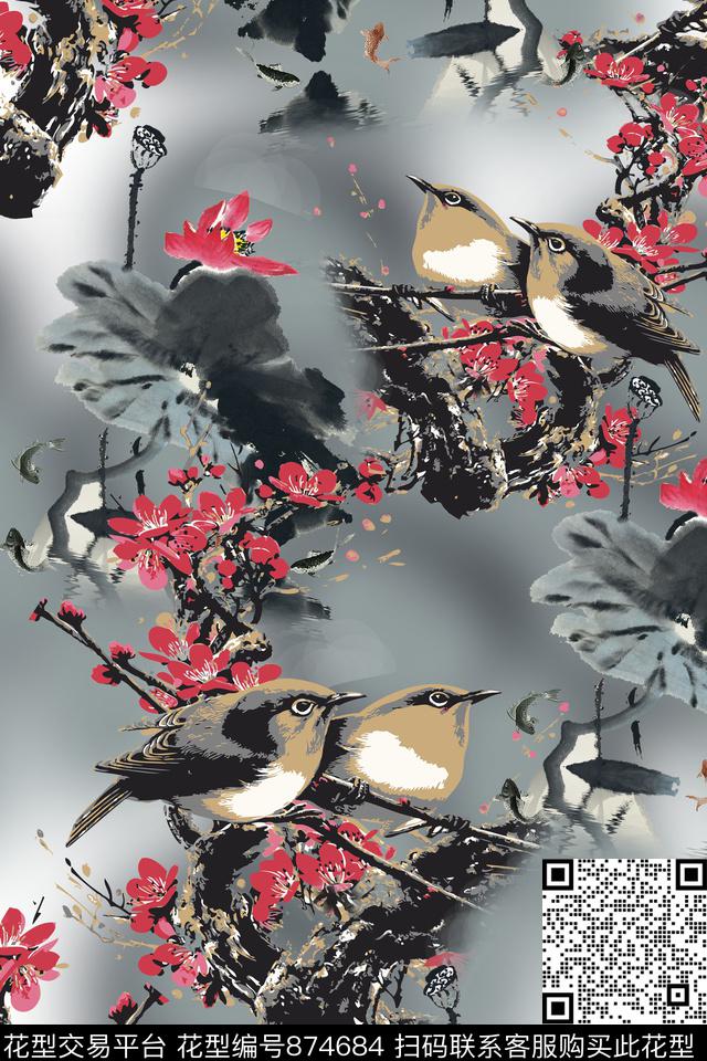 花卉花朵梅花、数码印花华亿平台下载（图片编号: 874684） - 瓦栏（Walan）