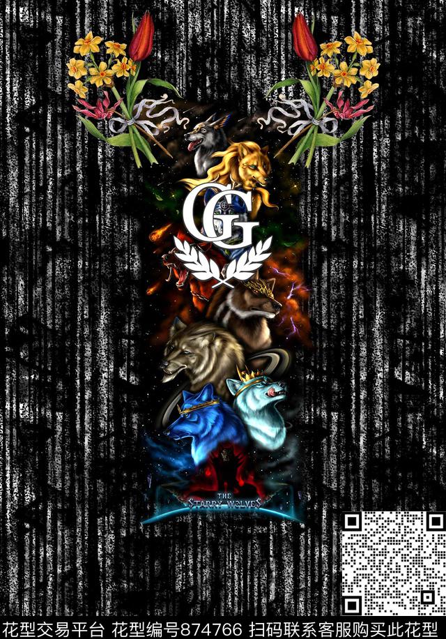狼头古驰花卉数码印花华亿平台下载（图片编号: 874766） - 瓦栏（Walan）