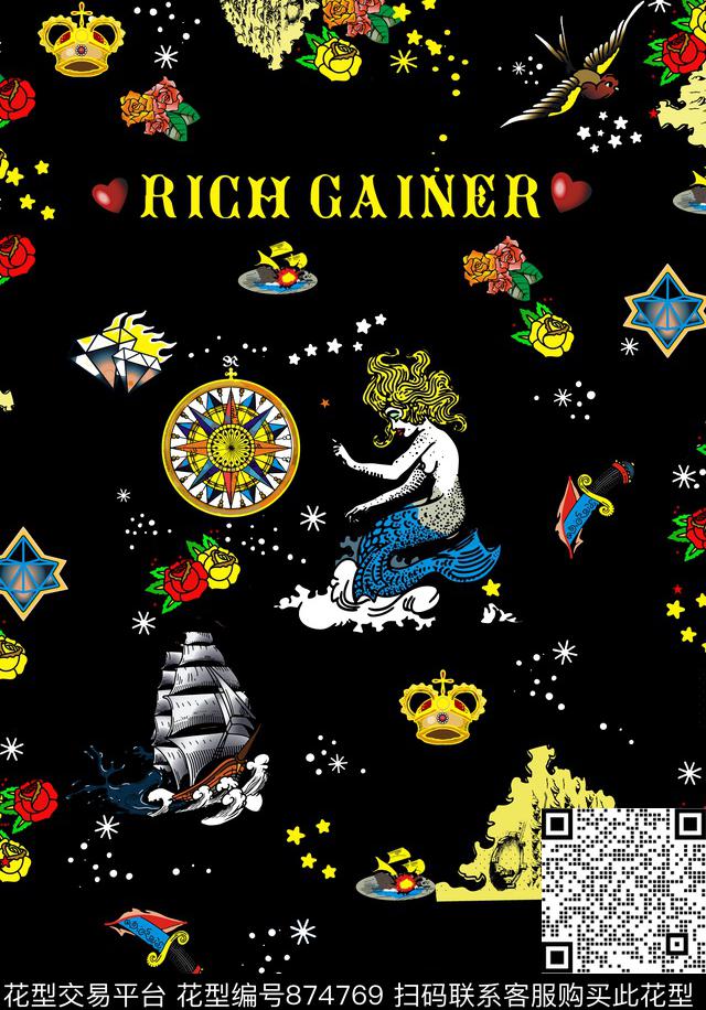 航海美人鱼华伦传统印花华亿平台下载（图片编号: 874769） - 瓦栏（Walan）