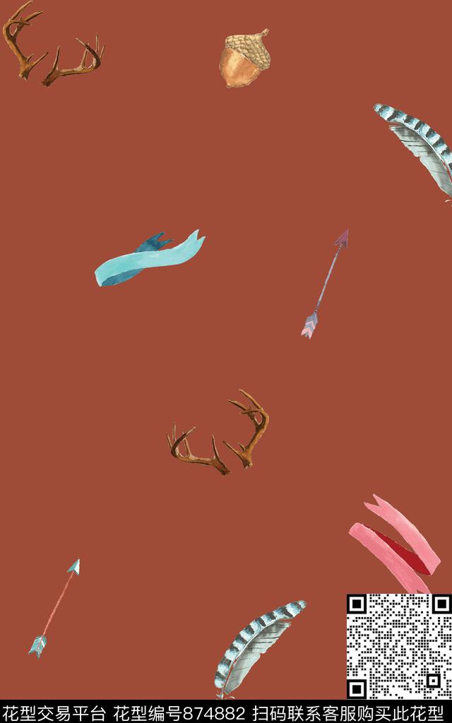 家居服水彩手绘数码印花华亿平台下载（图片编号: 874882） - 瓦栏（Walan）