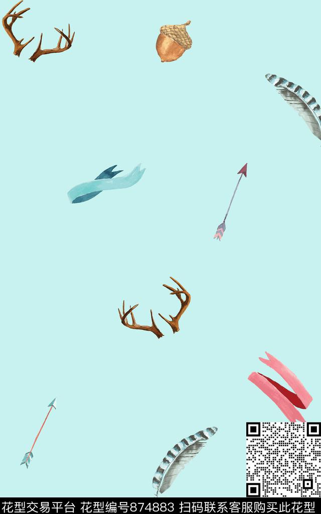 家居服水彩手绘数码印花华亿平台下载（图片编号: 874883） - 瓦栏（Walan）