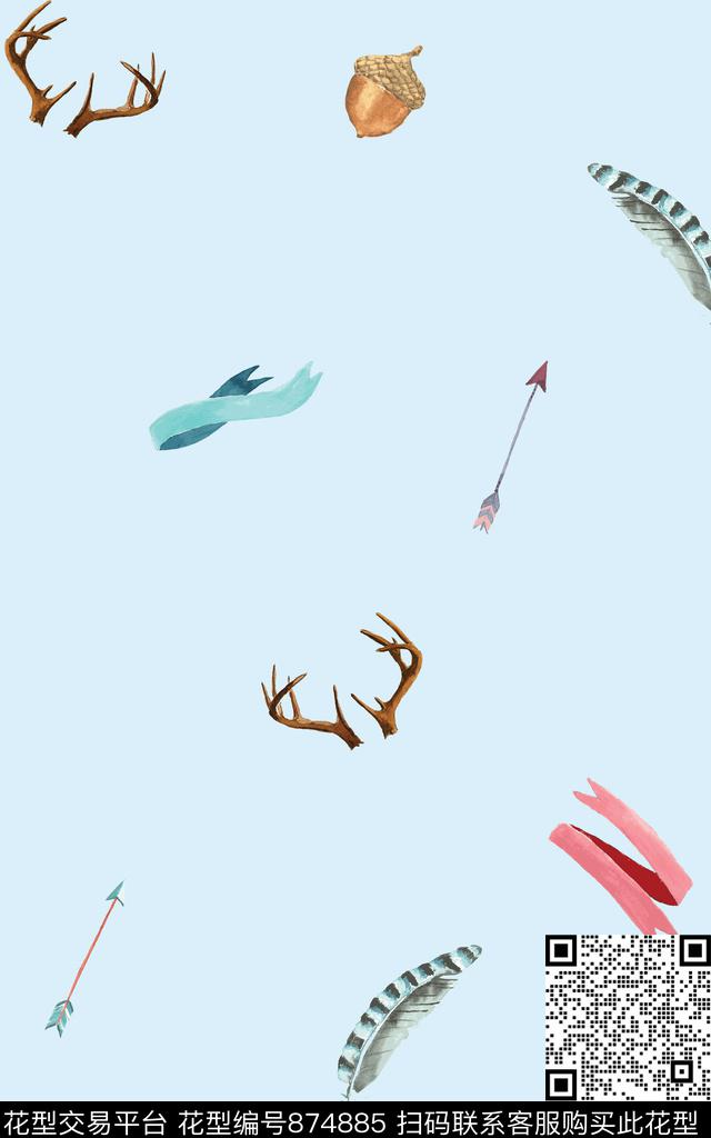 家居服水彩手绘数码印花华亿平台下载（图片编号: 874885） - 瓦栏（Walan）