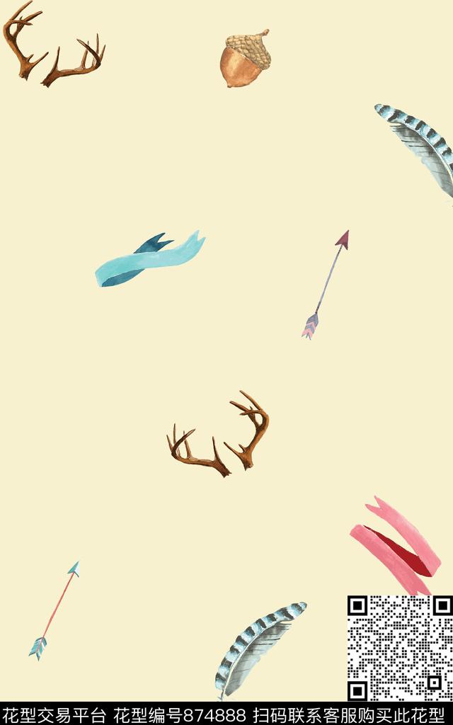 家居服水彩手绘数码印花华亿平台下载（图片编号: 874888） - 瓦栏（Walan）