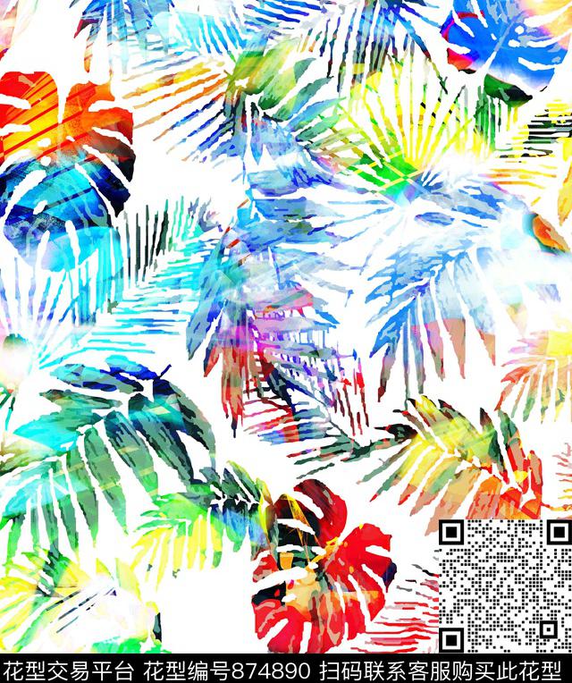 植物花纹数码印花华亿平台下载（图片编号: 874890） - 瓦栏（Walan）