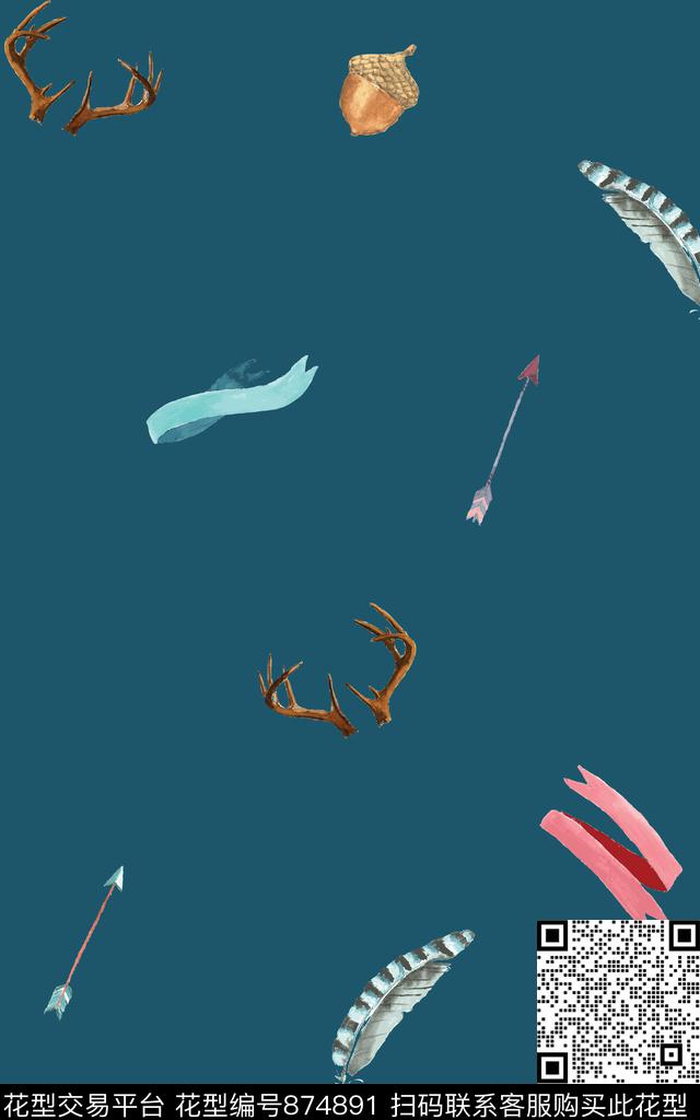 家居服水彩手绘数码印花华亿平台下载（图片编号: 874891） - 瓦栏（Walan）