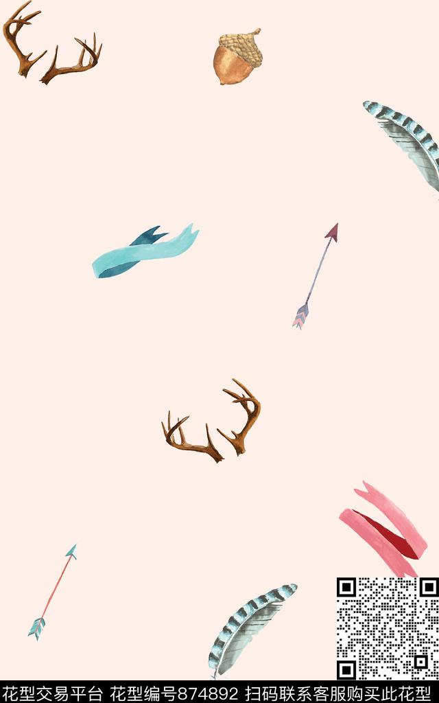 家居服水彩手绘数码印花华亿平台下载（图片编号: 874892） - 瓦栏（Walan）