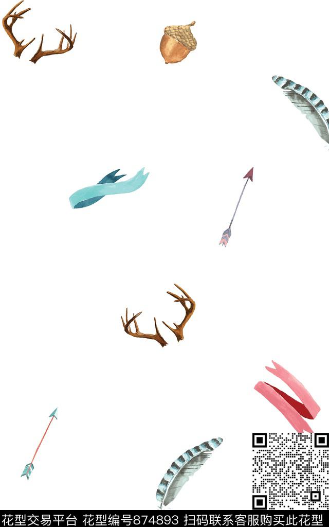 家居服水彩手绘数码印花华亿平台下载（图片编号: 874893） - 瓦栏（Walan）