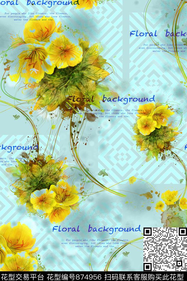 大花花卉衬衫数码印花华亿平台下载（图片编号: 874956） - 瓦栏（Walan）