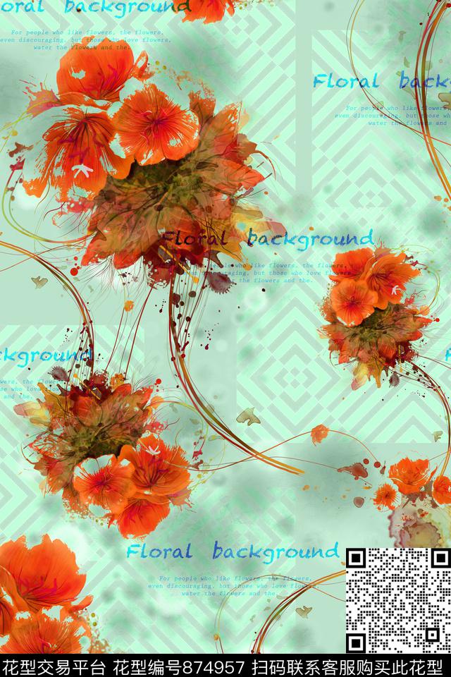 大花花卉衬衫数码印花华亿平台下载（图片编号: 874957） - 瓦栏（Walan）