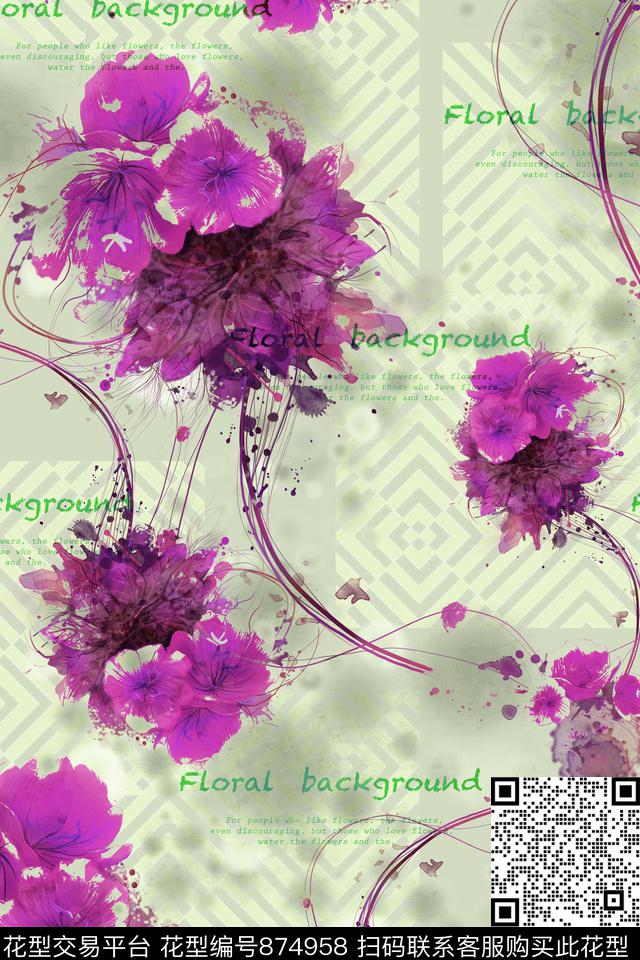大花花卉衬衫数码印花华亿平台下载（图片编号: 874958） - 瓦栏（Walan）