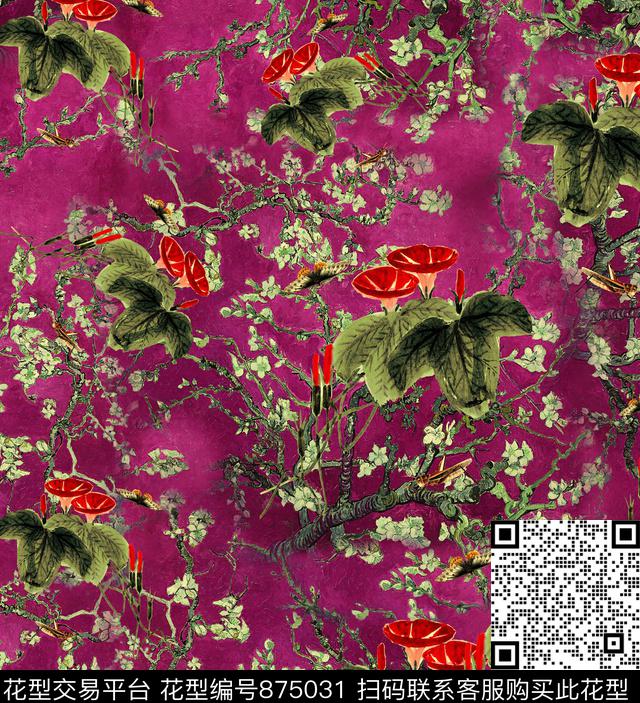 油画花卉梨花数码印花华亿平台下载（图片编号: 875031） - 瓦栏（Walan）