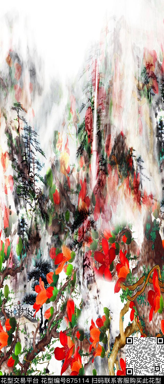 花卉树木风景数码印花华亿平台下载（图片编号: 875114） - 瓦栏（Walan）