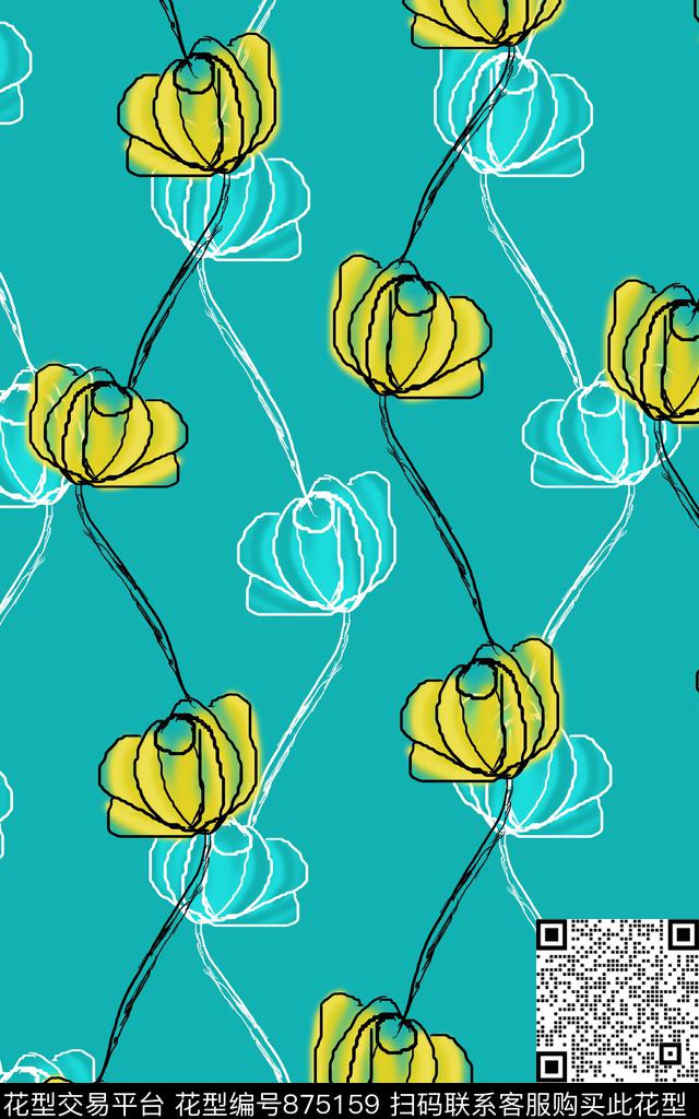 花卉手绘花卉玫瑰传统印花华亿平台下载（图片编号: 875159） - 瓦栏（Walan）