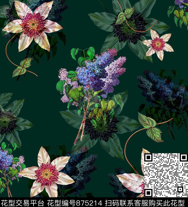 简单大气花卉数码印花华亿平台下载（图片编号: 875214） - 瓦栏（Walan）