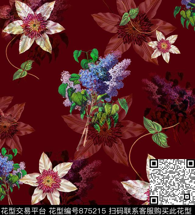 简单大气花卉数码印花华亿平台下载（图片编号: 875215） - 瓦栏（Walan）