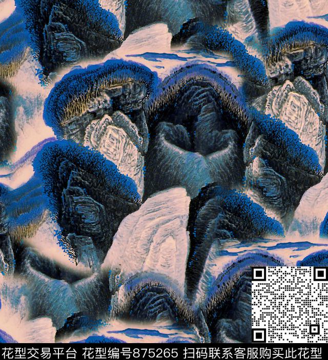中国风水墨画山水数码印花华亿平台下载（图片编号: 875265） - 瓦栏（Walan）