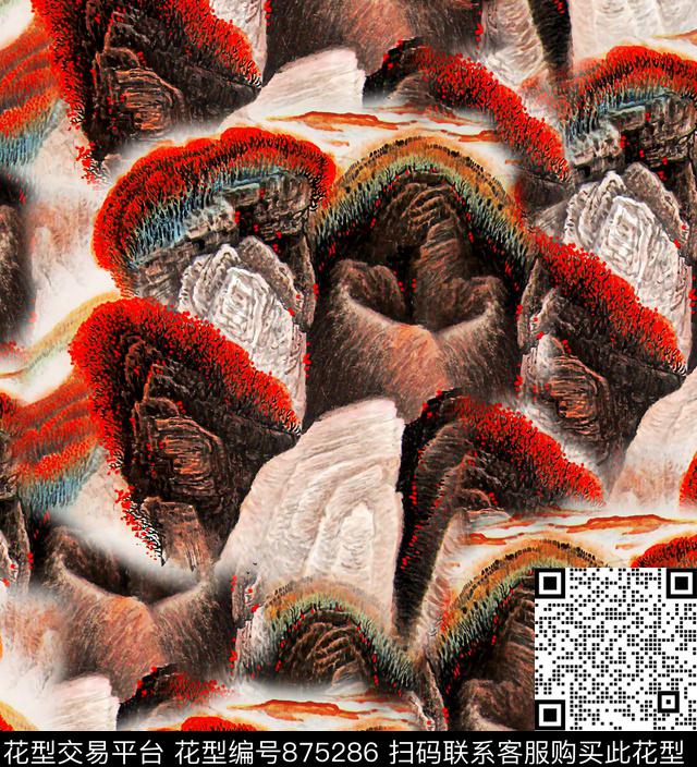 中国风水墨画山水数码印花华亿平台下载（图片编号: 875286） - 瓦栏（Walan）