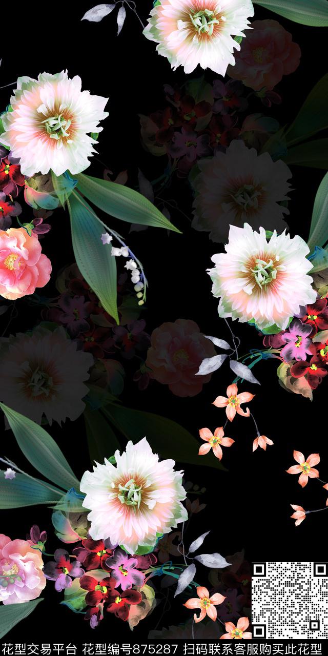 花朵大花数码数码印花华亿平台下载（图片编号: 875287） - 瓦栏（Walan）