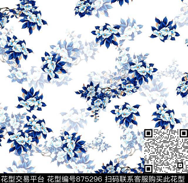 花卉小碎花茶花数码印花华亿平台下载（图片编号: 875296） - 瓦栏（Walan）