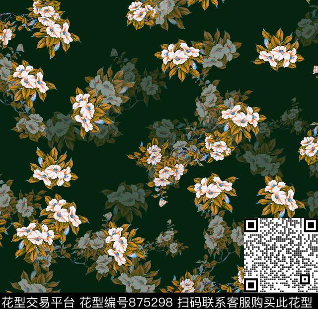 花卉小碎花茶花数码印花华亿平台下载（图片编号: 875298） - 瓦栏（Walan）