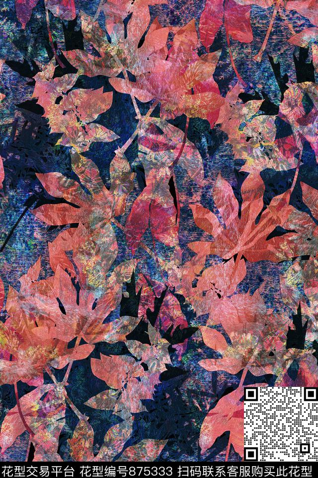 热带树叶肌理流行数码印花华亿平台下载（图片编号: 875333） - 瓦栏（Walan）