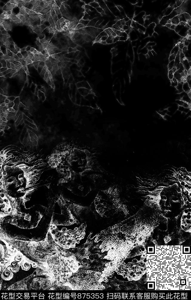 黑白吹箫女人数码印花华亿平台下载（图片编号: 875353） - 瓦栏（Walan）