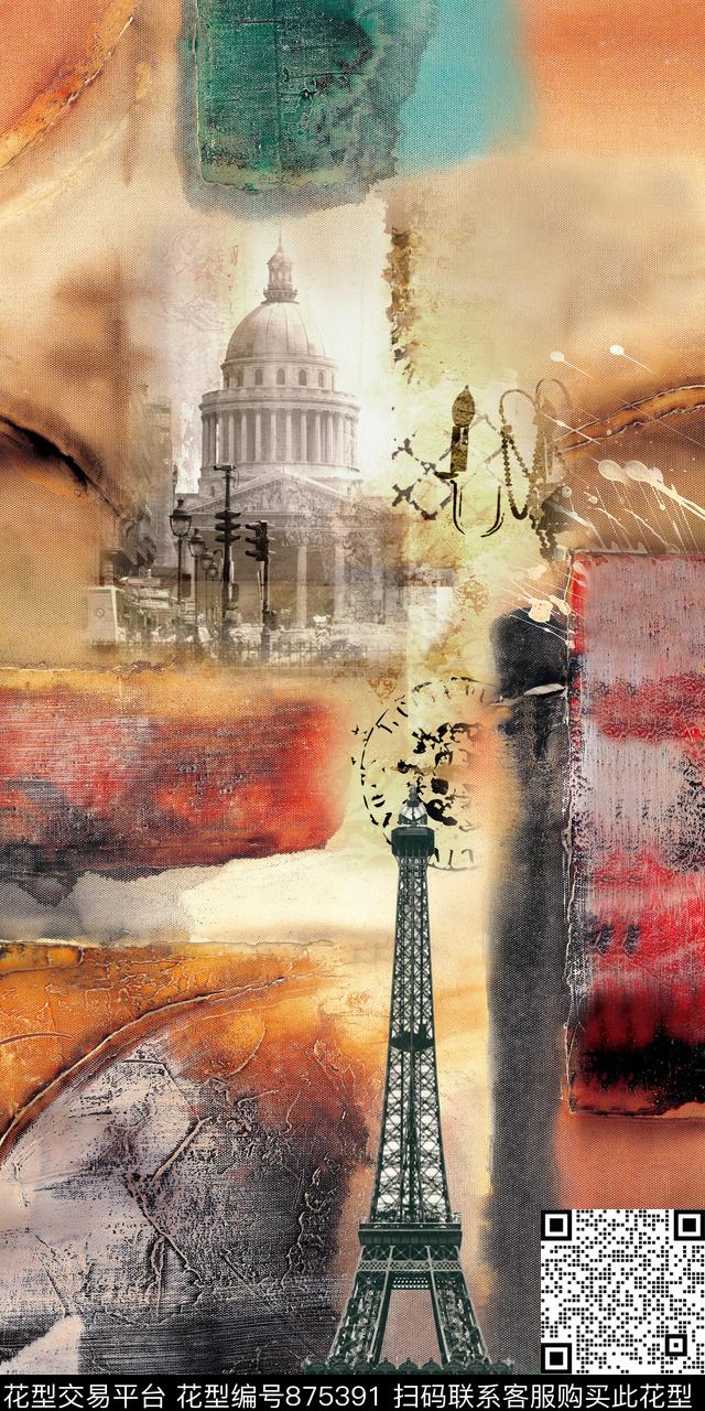 抽象油画肌理数码印花华亿平台下载（图片编号: 875391） - 瓦栏（Walan）