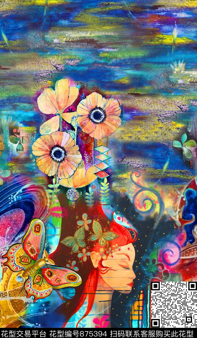 抽象油画肌理数码印花华亿平台下载（图片编号: 875394） - 瓦栏（Walan）