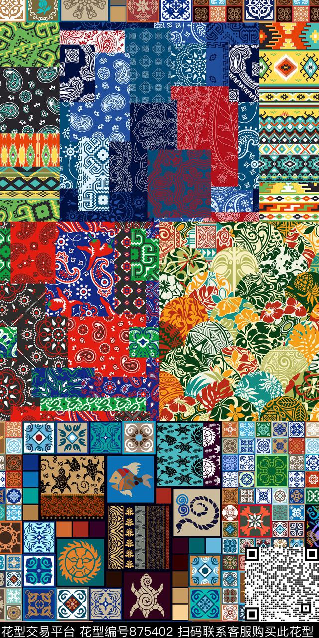 几何拼接民族风数码印花华亿平台下载（图片编号: 875402） - 瓦栏（Walan）