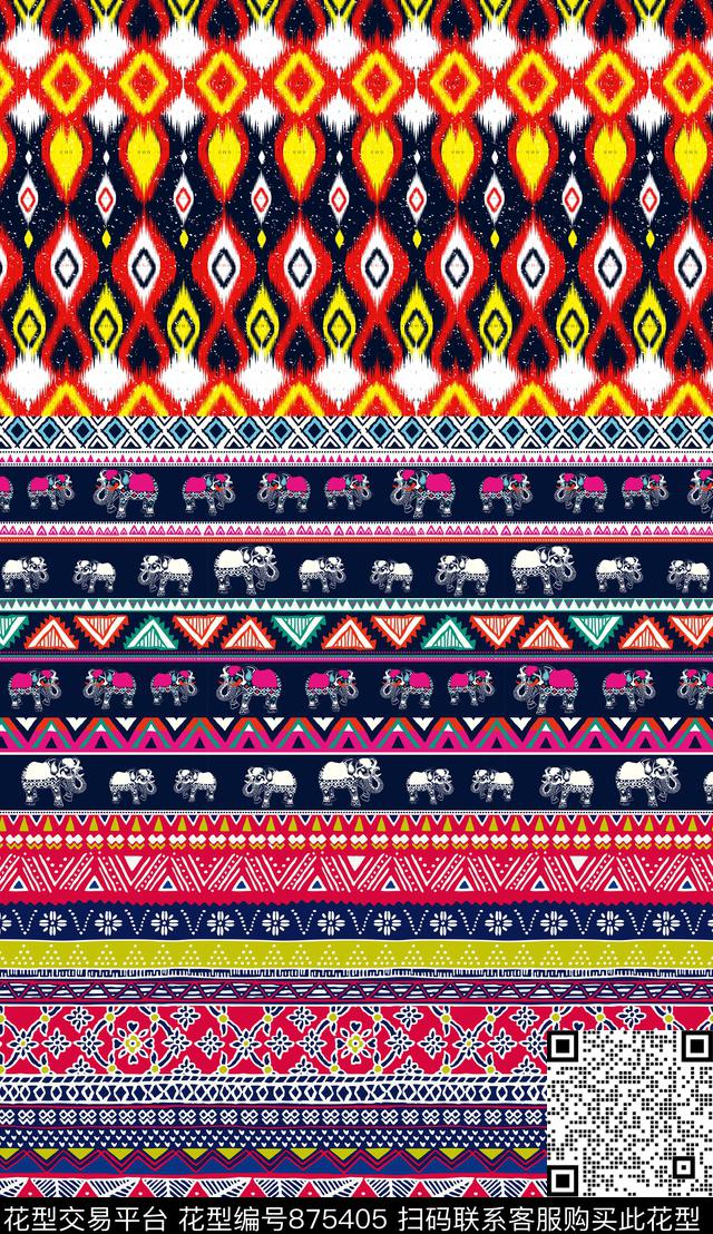 几何拼接民族风数码印花华亿平台下载（图片编号: 875405） - 瓦栏（Walan）