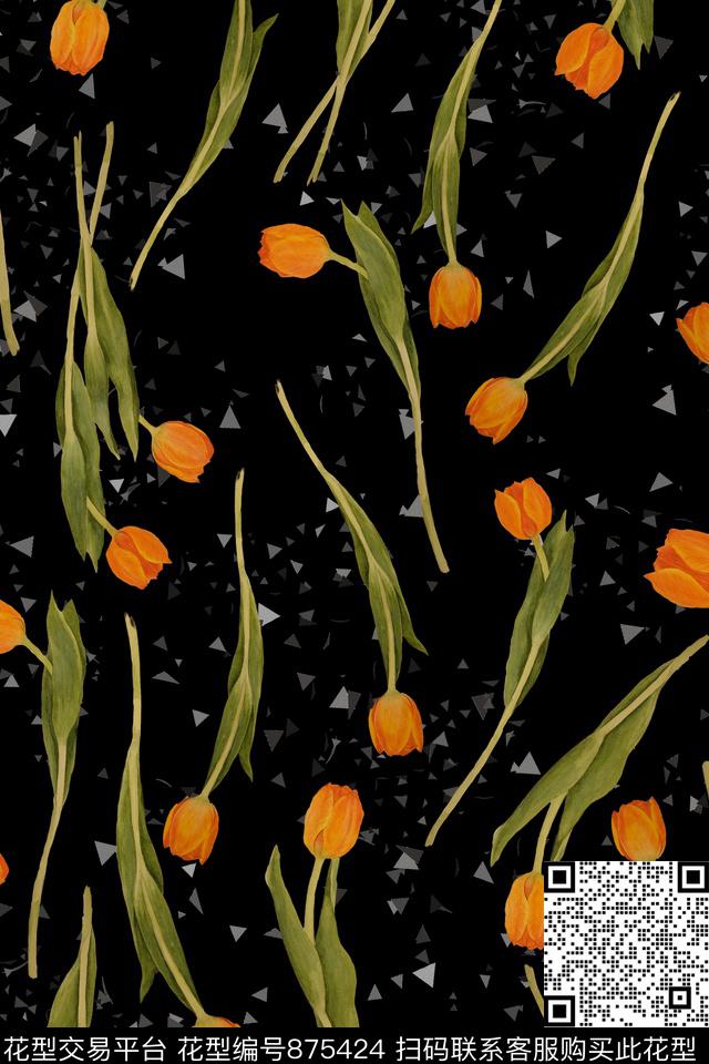 郁金香曲线几何传统印花华亿平台下载（图片编号: 875424） - 瓦栏（Walan）